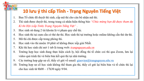 Lưu ý thi Trạng Nguyên Tiếng Việt cấp Tỉnh